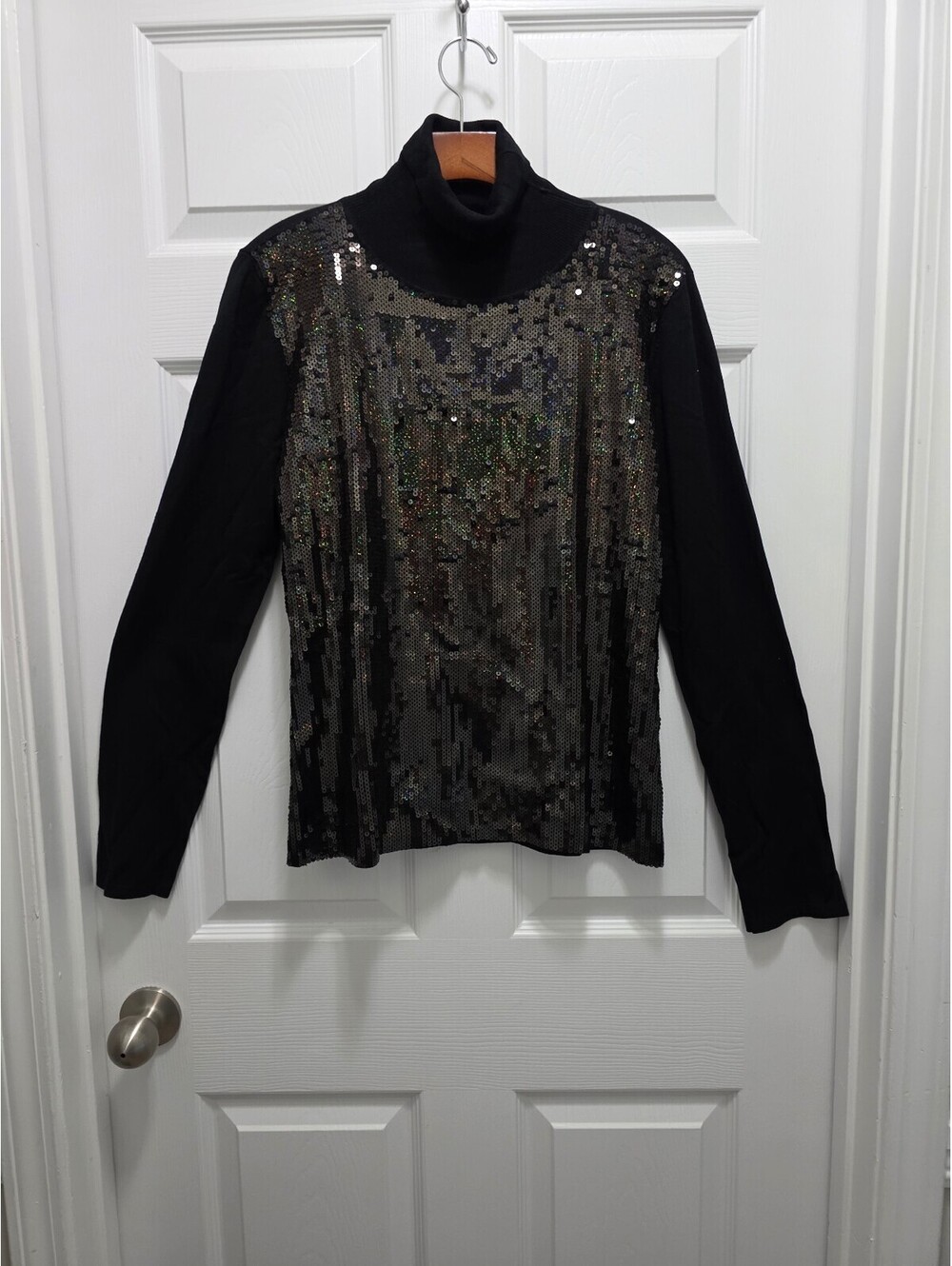 Dolce Cabo Black Sequin Turtleneck Sweater - Vintage Glam Y2K Style